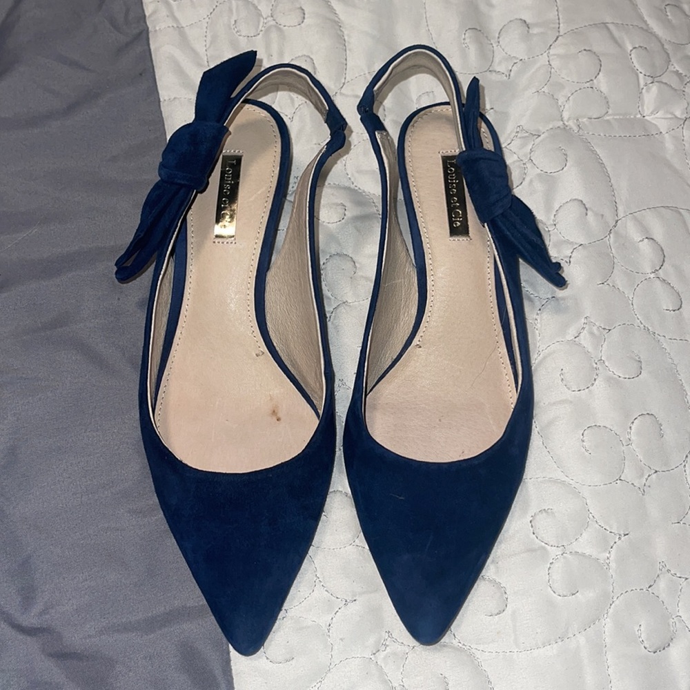 Louise et Cie Navy Suede Slingback 9M, EUC, 2” Heel, Pointy Toe